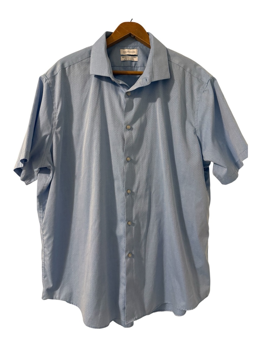 Calvin Klein Performance Non-Iron Slim Fit Dress Shirt 2XL 18.5 BlueShort Sleeve